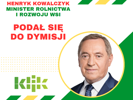 Minister rolnictwa i rozwoju wsi Henryk Kowalczyk podał się do dymisji