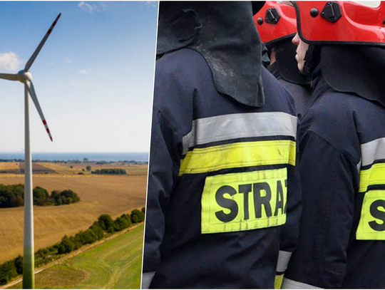 Strażacy walczą z pożarem turbiny wiatrowej