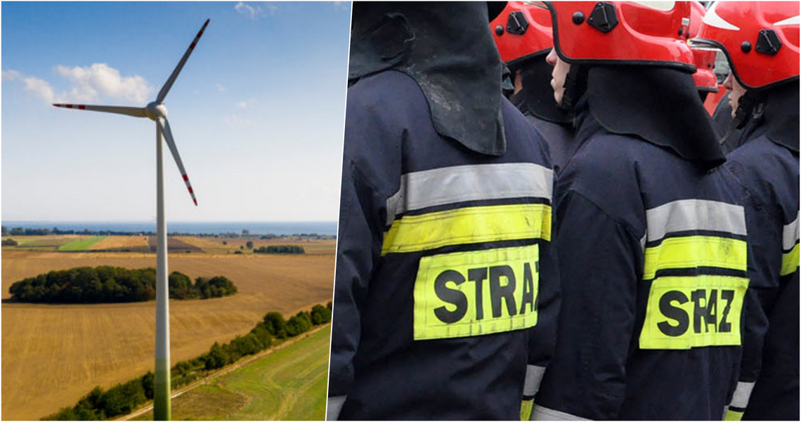 Strażacy walczą z pożarem turbiny wiatrowej