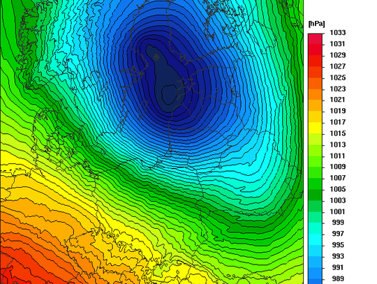 Prognozowane ćisnienie atmosferyczne na noc z piątku na sobotę