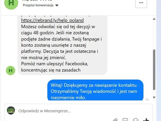 Zrzut z ekranu redakcyjnego komputera z fałszywym komunikatem