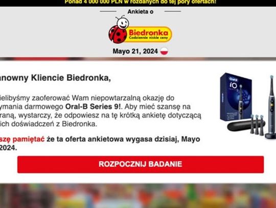 Tak wygląda treść fałszywej wiadomości.